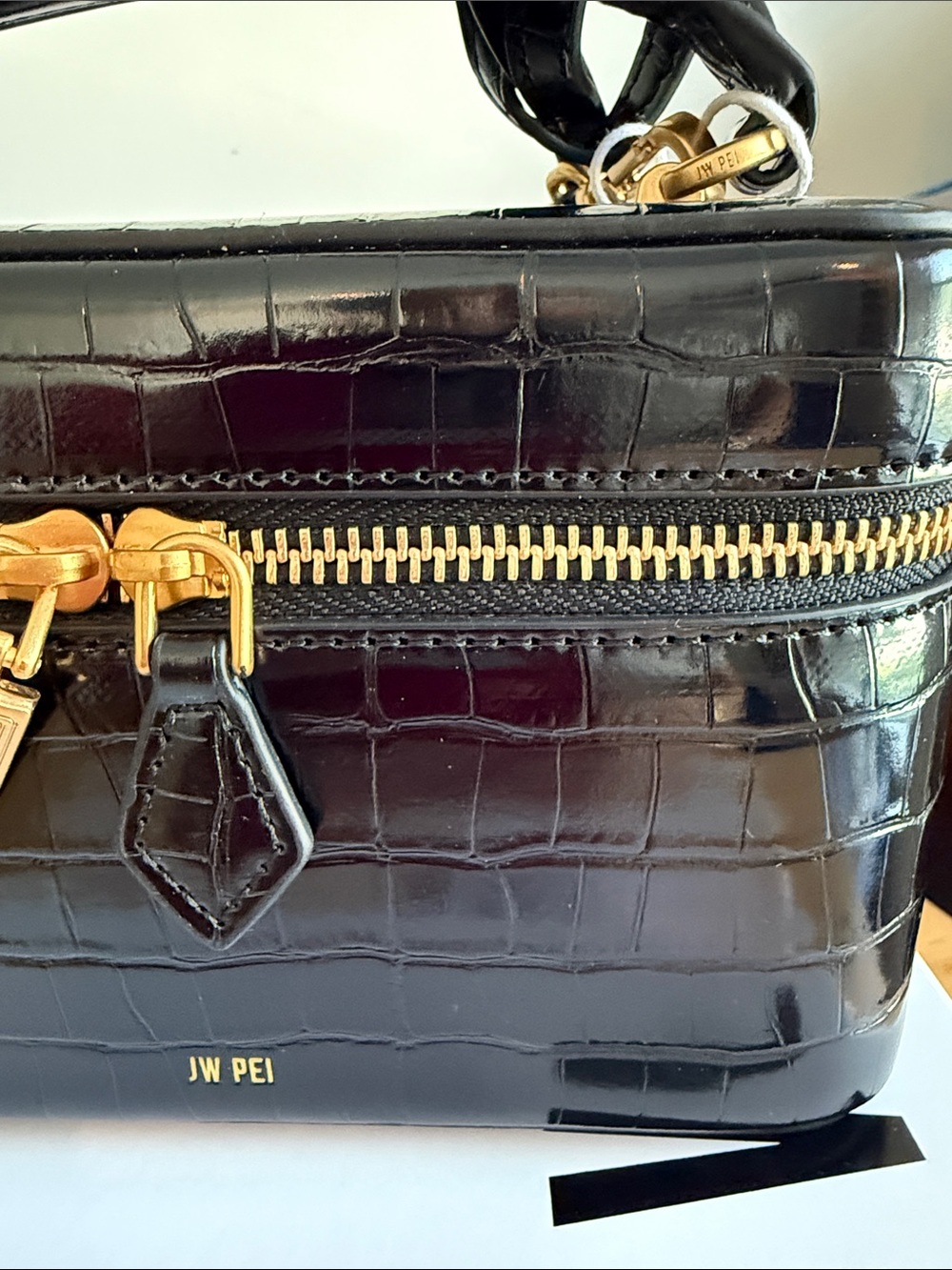 JW PEI Cleo Black Croc-Embossed Box Top-Handle - Picture 12 of 13